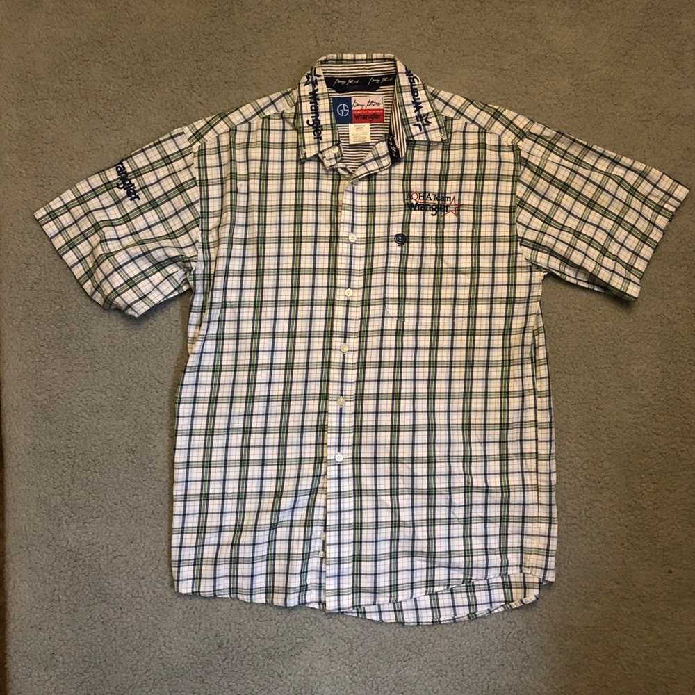 Vtg Y2K George Strait Wrangler AQHA Team Plaid Button Down Shirt Mens‎ Med Rodeo